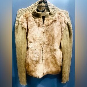 Genuine Fur Full Zip Knit Top by Kaliko. Sz M